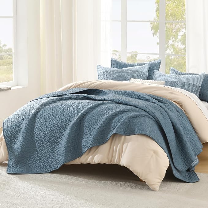Litanika California King Quilt Set Blue Linen by Litanika