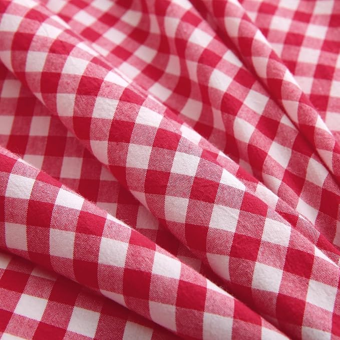 Silnuo Red/White Checkered Ruffle 3-Piece Duvet Cover Set King Size, Washed - Image 6