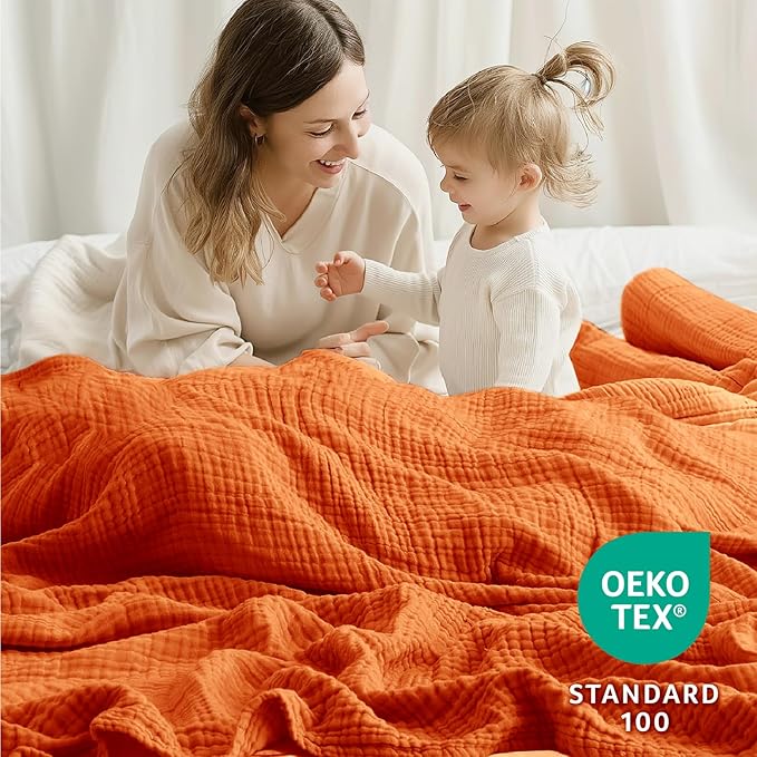 100% Cotton Muslin Blanket King 108" x 90", 6 Layers Breathable and Lightweight - Image 3