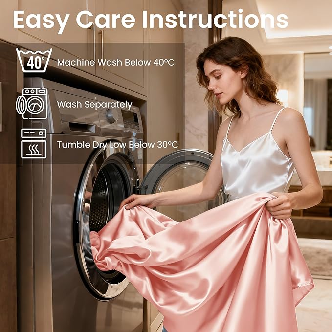 Love's cabin Twin XL 3Pc Satin Sheet Set, Coral Silky Satin Bed Sheets - Image 6