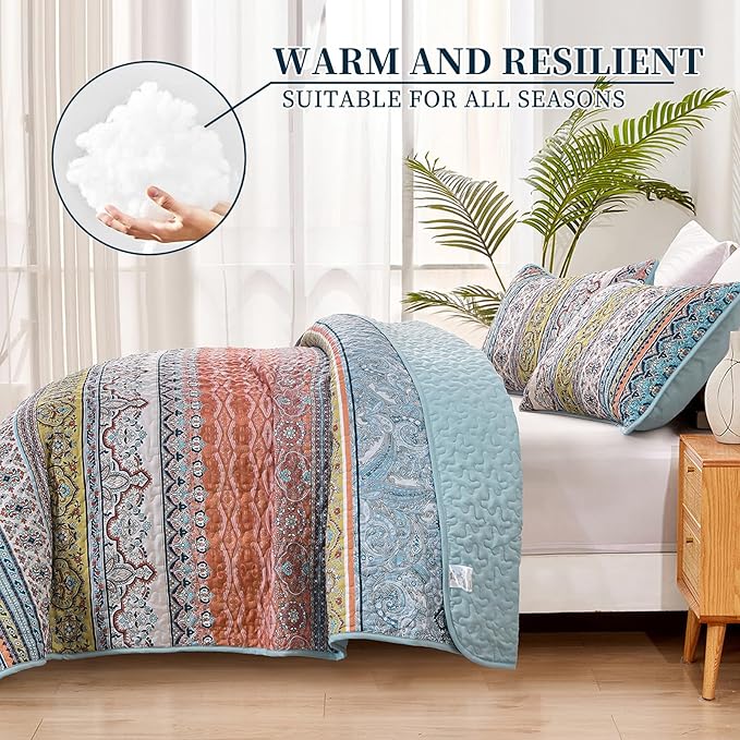 WONGS BEDDING Boho Queen Quilt Set, Lightweight Bed Decor Bedspread - Image 3