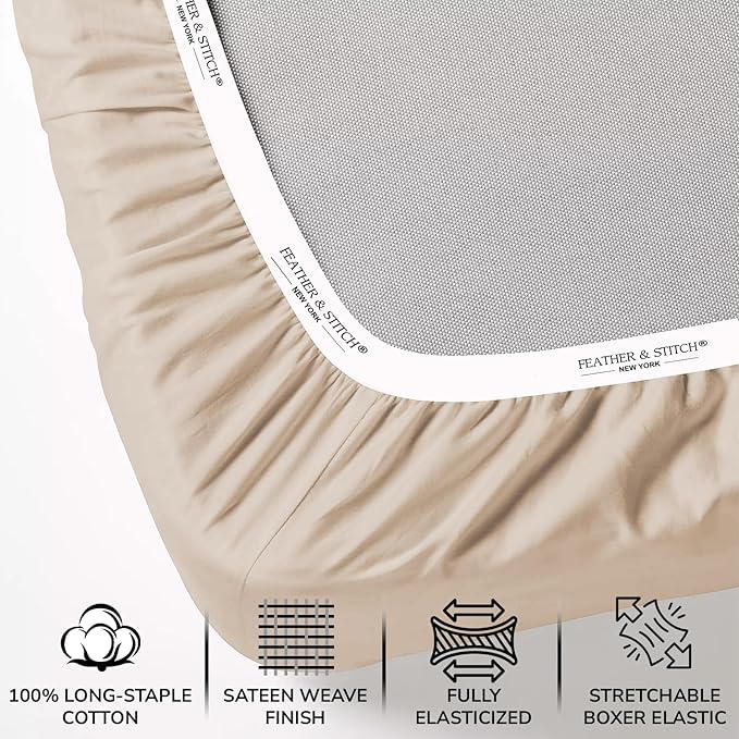 Feather & Stitch Fitted Bottom Sheet Only King Size 500 TC-1 Piece 100% Cotton - Image 2