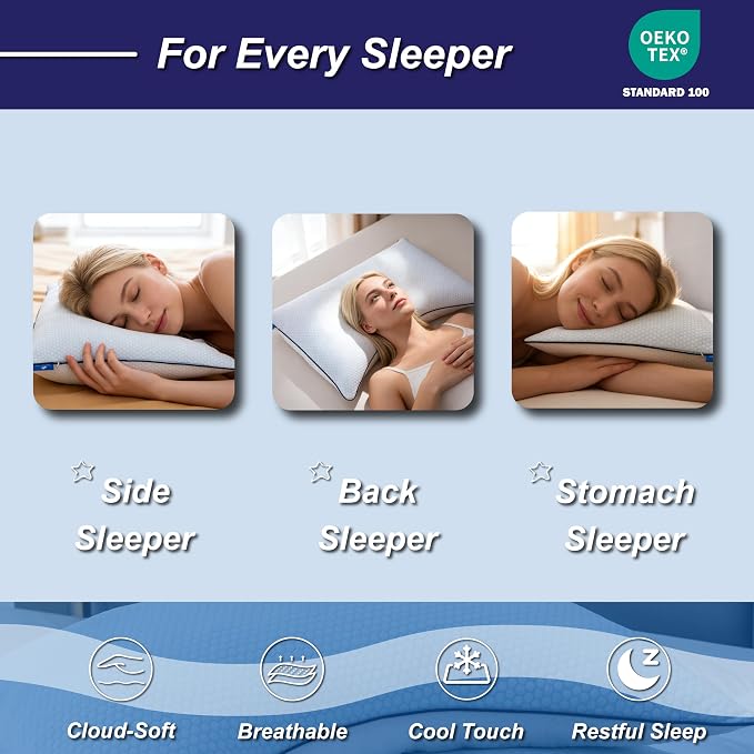 Cooling Pillow King Size Set of 2, Shredded Memory Foam Adjustable Loft - Image 3