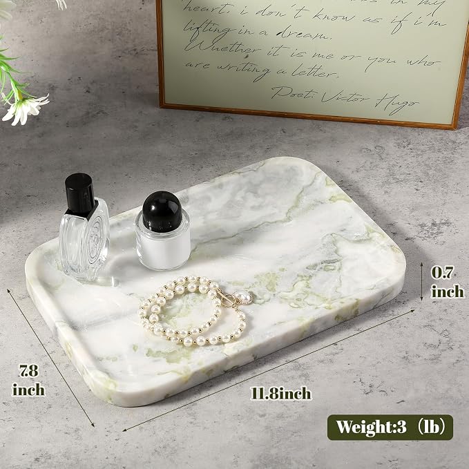 Karibiber Luxury Marble Vanity Tray, Bathroom Tray Countertop, Bianco - Image 4