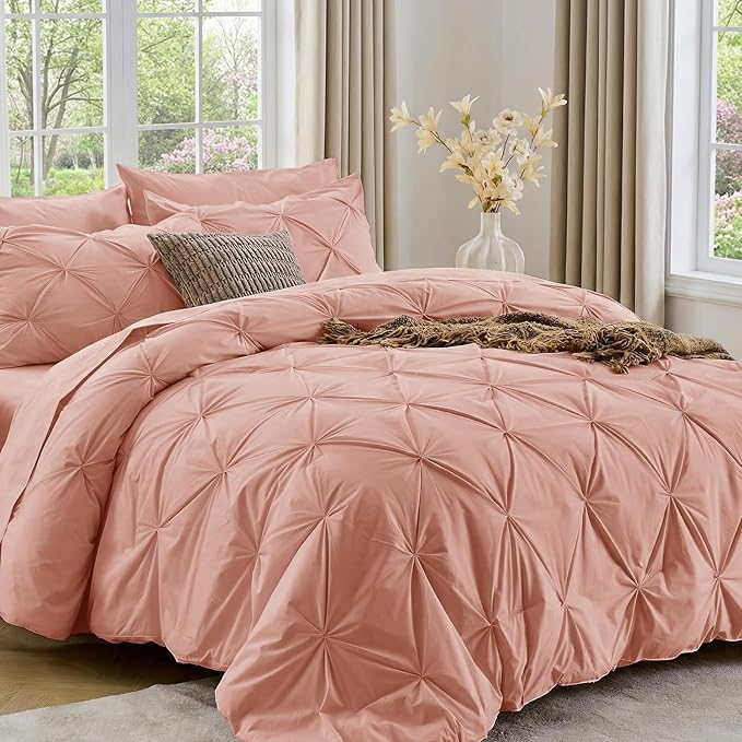 Sasttie Queen Comforter Set, 7-Piece Bed in a Bag, Pintuck Bedding Sets by SASTTIE