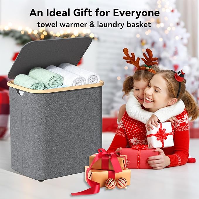 2-in-1 35L Towel Warmer & 46L Laundry Basket, Foldable Towel Warmers - Image 6
