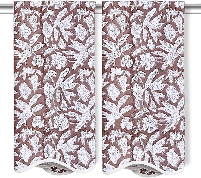Ridhi Block Print Oak Brown Cotton Spa/Beach Towel 27"x54" Set of 2 Handmade by Ridhi