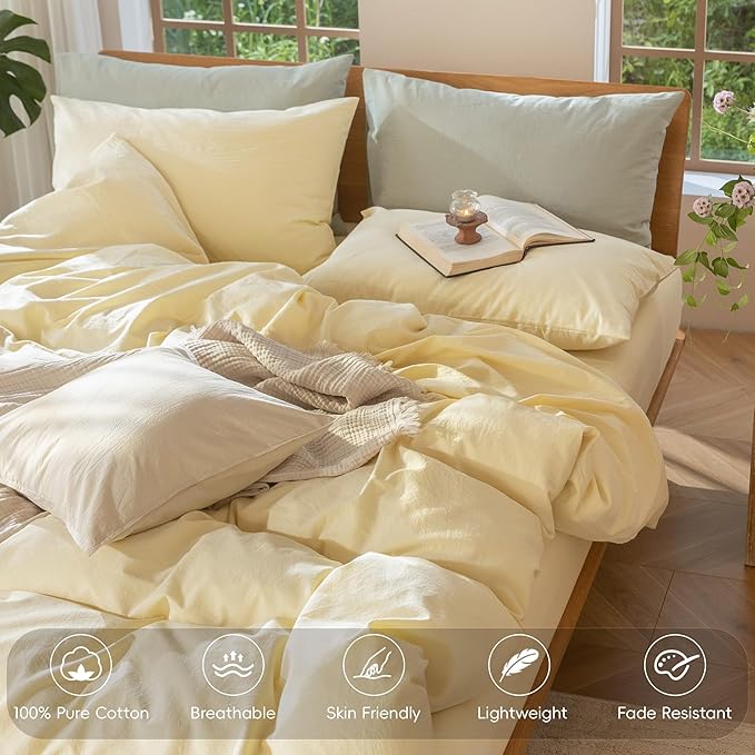 MooMee Bedding Duvet Cover Set 100% Washed Cotton Linen Like Textured - Image 4