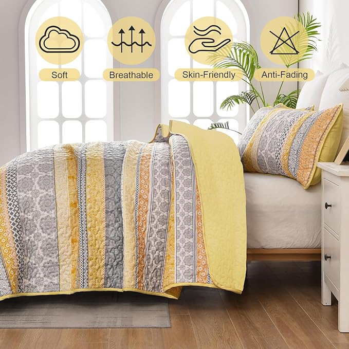 WONGS BEDDING Boho Quilt Set Queen Size, Lightweight Bedspread Coverlet Bedding - Image 4