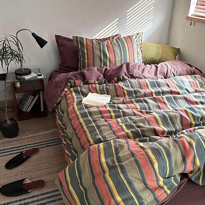 mixinni Vintage Striped Duvet Cover Set Twin XL Size - Image 8