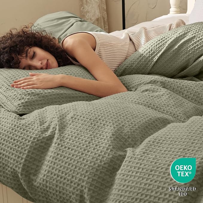 PHF Waffle Duvet Cover Set Queen Size, No Snagging Ultra Soft Luxury Textured - Image 2