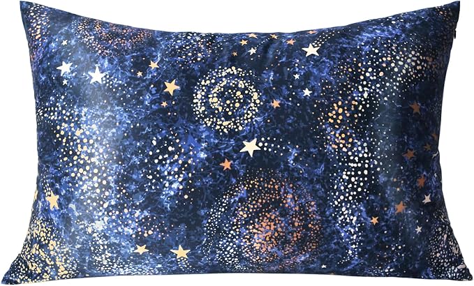 MANSPHIL Navy Blue Galaxy Mulberry Silk Pillowcase Queen Size, Print Pattern by MANSPHIL