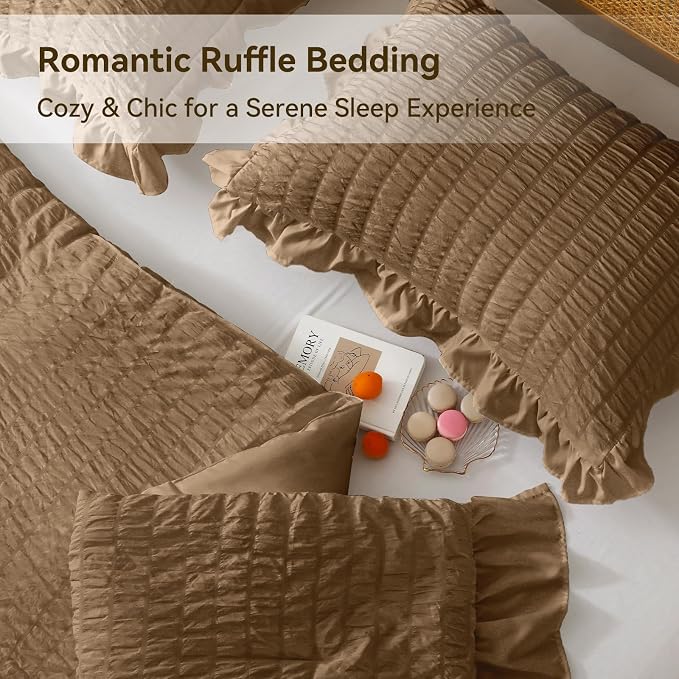 JOLLYVOGUE Twin Size Comforter Set, 2 Pieces Oak Brown Seersucker Lightweight - Image 4