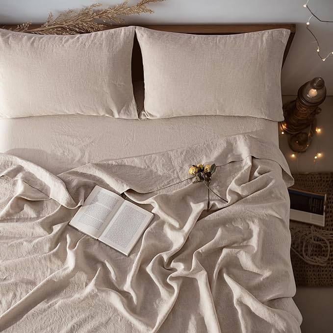 LBRO2M 100% Pure Linen Sheet Set Deep Pocket Up to 16" Bed Sheets Sets by LBRO2MBedding