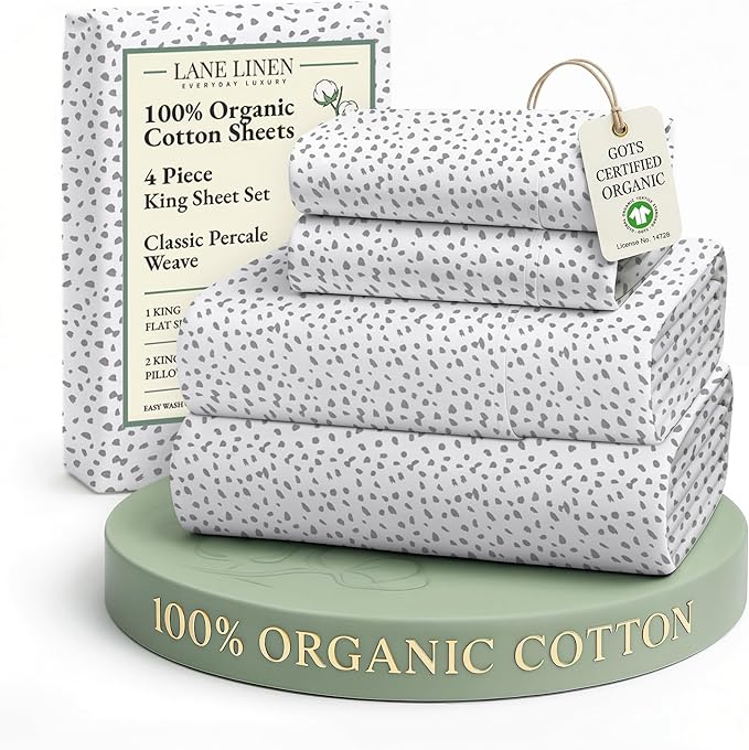 LANE LINEN 100% Organic Cotton Printed King Bed Set, All Season Crisp Percale by LaneLinen