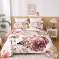 WONGS BEDDING Blush Floral Quilt Set Queen, Elegant Flower Bedspread Coverlet by WONGSBEDDING