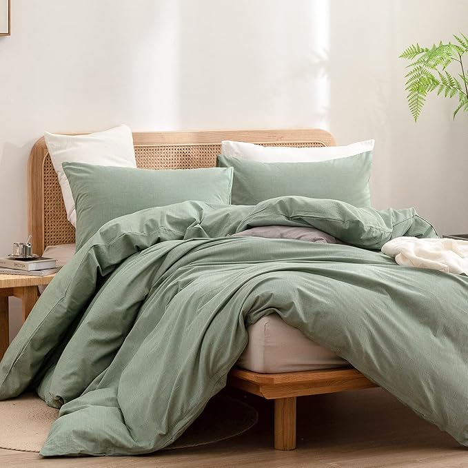 BESTOUCH Duvet Cover Set 100% Washed Cotton Linen Feel Super Soft Comfortable - Image 4