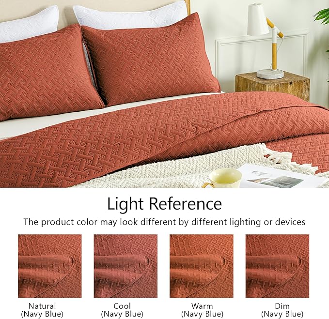 FLYMME King Size Quilt Bedding Set Burnt Orange Lightweight Bedspreads Set - Image 5
