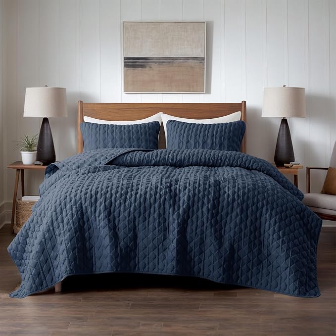 WDCOZY Navy Blue Quilt Queen Size Bedding Sets - Image 2