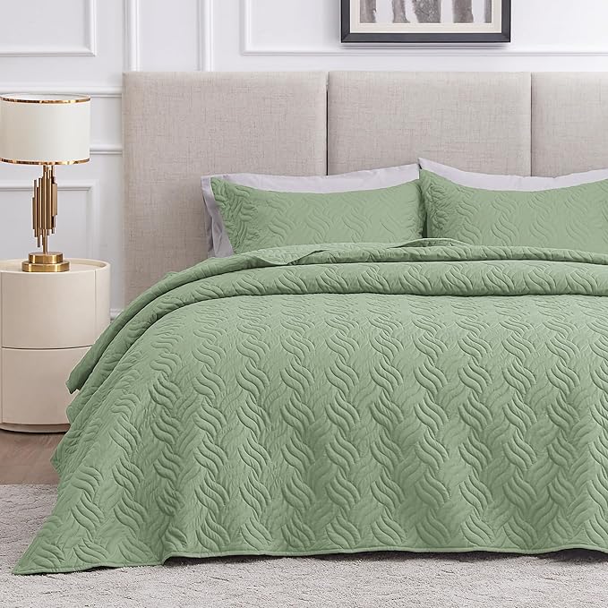 Love's cabin Quilts for Queen Bed Sage Bedspreads Bedding Set by Lovescabin