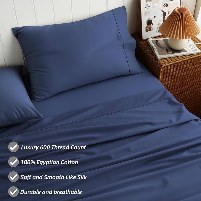 Cotton Flat Sheets Only, 600 TC 100% Cotton Flat Sheet Top Sheet Only, Full - Image 2