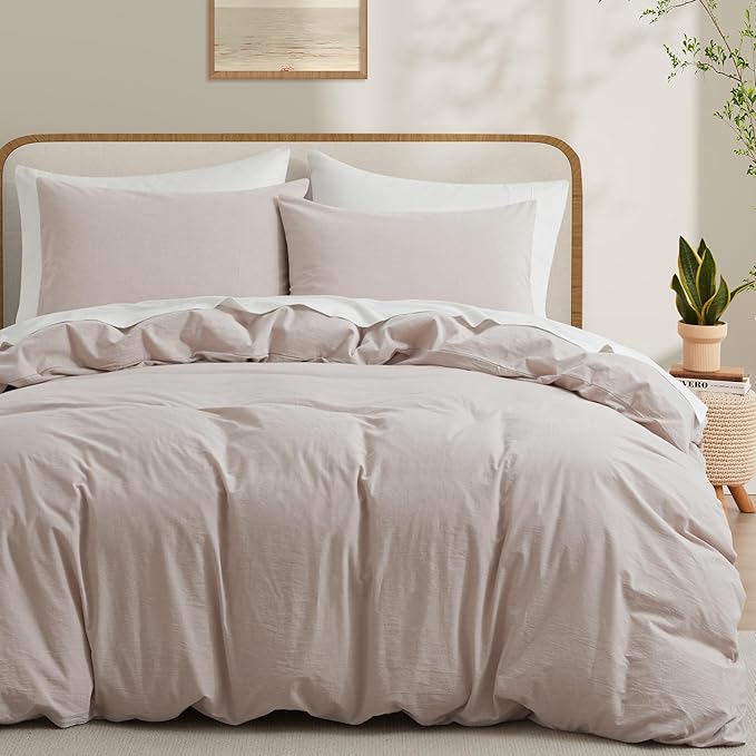 LOVQUE Bedding Duvet Cover Queen Size, 100% Washed Cotton Linen Like Natural by LOVQUE
