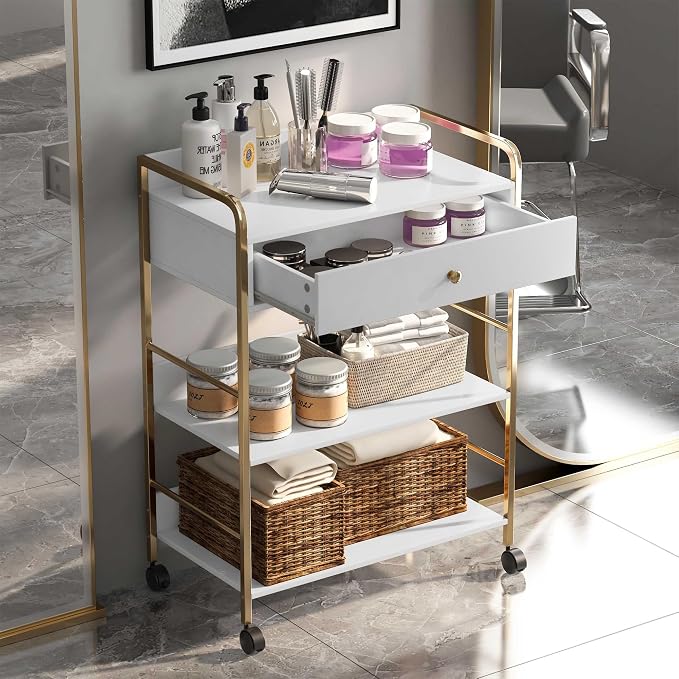 Salon Rolling Trolley with Lockable Wheels Barber Cart Storage Drawer Shelf - Image 6