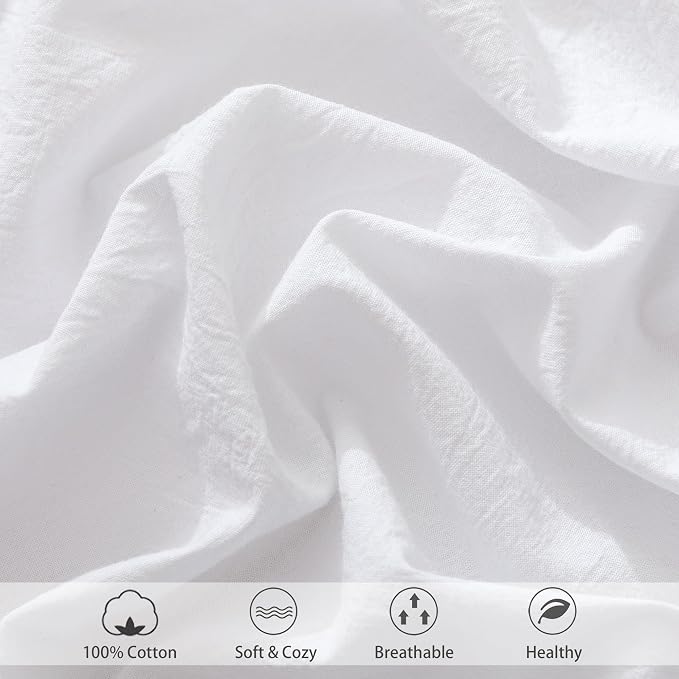 MooMee Fitted Bottom Sheet Only 100% Washed Cotton Linen Like Textured - Image 6