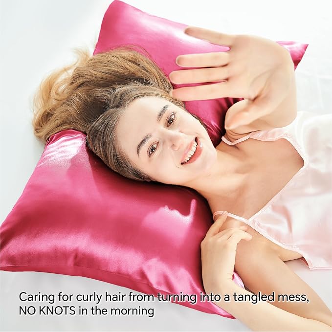 BEDELITE Satin Pillowcase with Zipper, Hot Pink Pillow Cases Queen Size Set of 2 - Image 4