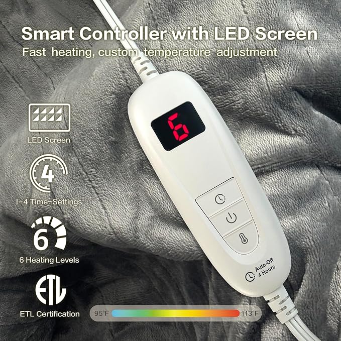 Tefici Electric Heated Blanket Throw, Super Cozy Soft 2-Layer Flannel 50" x 60" - Image 3