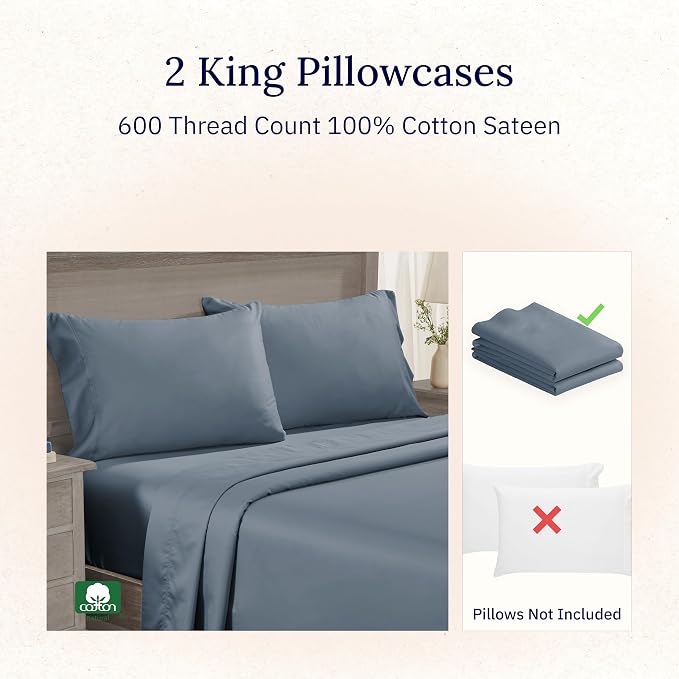 Luxuriously Soft Premium 600 Thread Count, 100% Cotton Set of 2 Cases, Crisp - Image 4