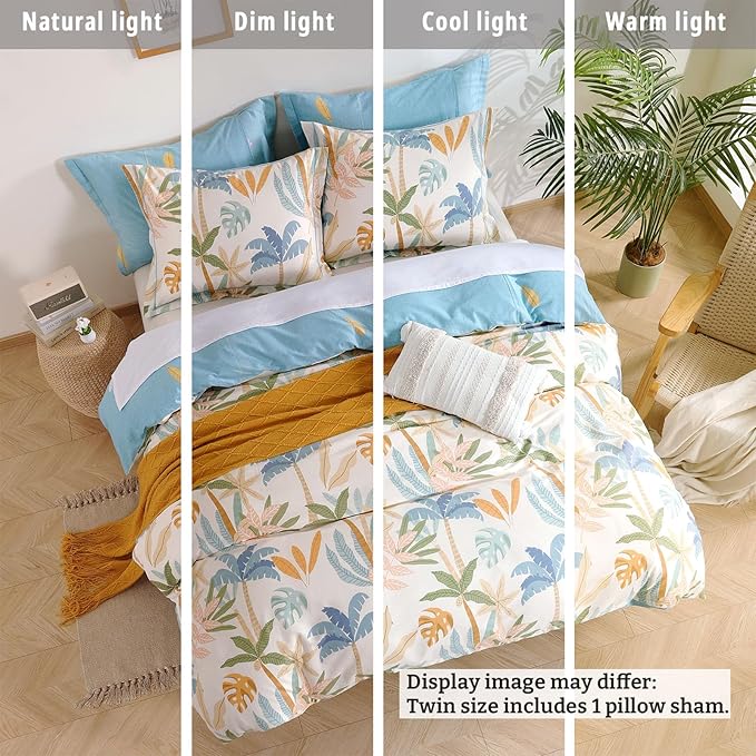 LEMIROE Tropical Coastal Blue Cotton Comforter Twin Size 2Pcs - Image 6