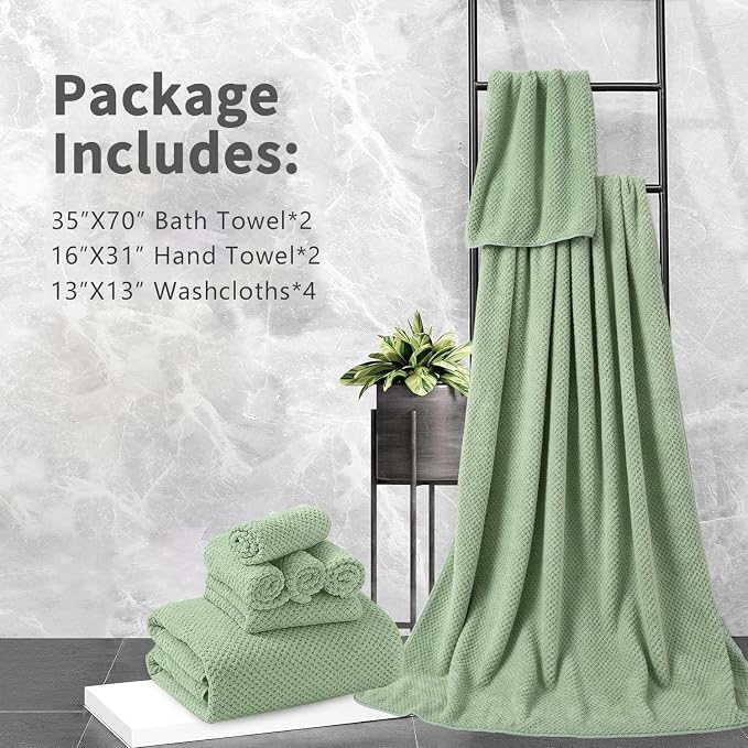 8 Piece Bathroom Towel Set Green |2 Oversized Large Bath Towels Sheet, 2 Hand - Image 7