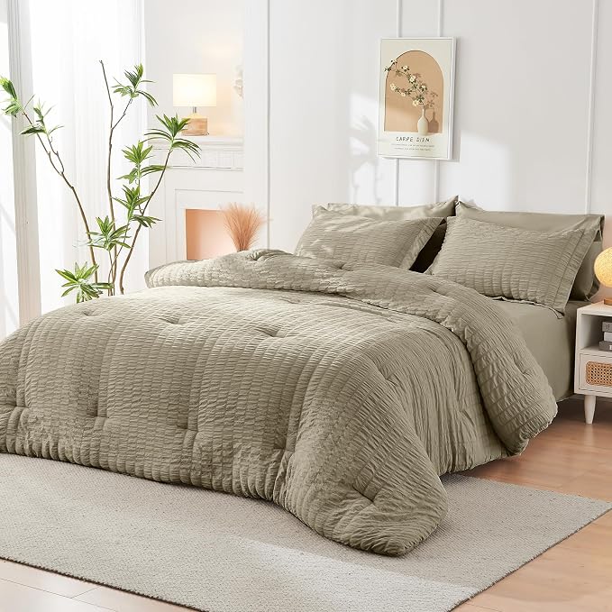 HYMOKEGE Linen Full Size Comforter Sets Seersucker 7 Pieces, All Season Luxury - Image 8