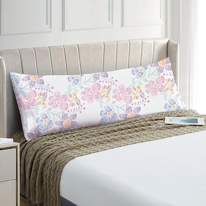 EXQ Home Satin Pillowcase for Hair and Skin Body- Multicolor Printed Flower by EXQHomeTexitleCoLtd