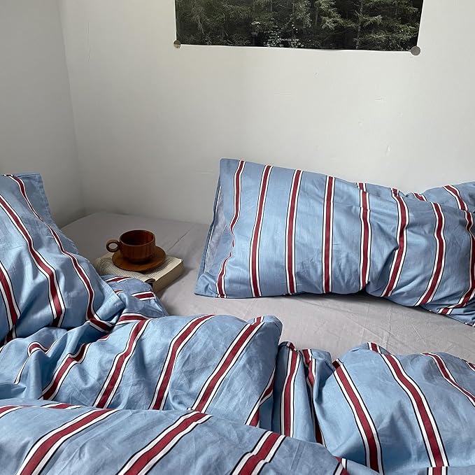 mixinni Vintage Striped Blue Duvet Cover Twin - Image 7