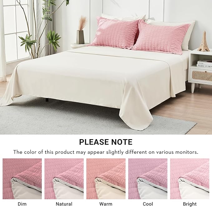 HYMOKEGE Pink/Ivory Full Size Comforter Sets Seersucker 7 Pieces, All Season - Image 5
