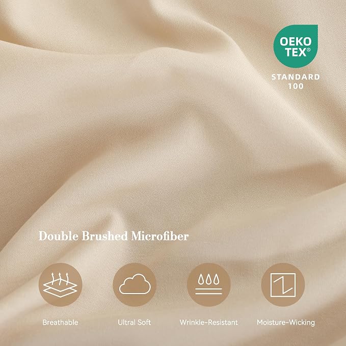 Queen Sheet Set 4 Pieces, Wrinkle Free, Oeko-Tex Certified Bedsheets，Cream - Image 5