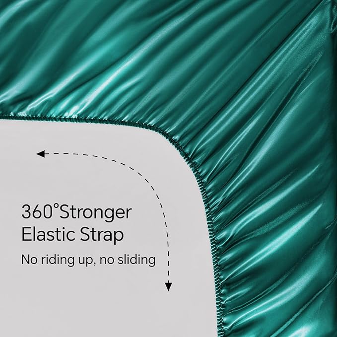 BEDELITE Satin Sheets Queen Size Bed Set, Luxury Soft Teal Silky Sheets - Image 5
