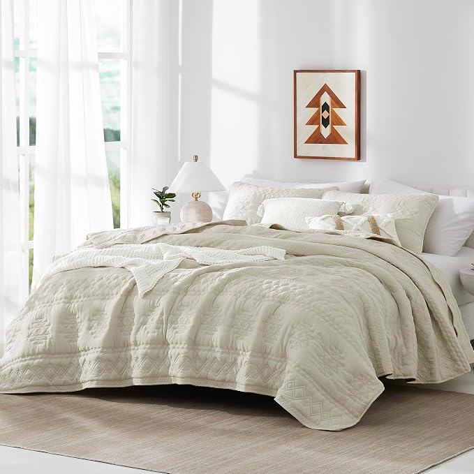 WDCOZY Beige Boho Queen Size Quilt Bedding Set - Image 2
