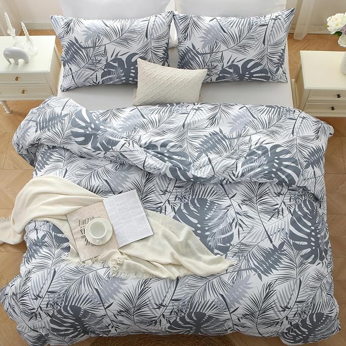 MUXHOMO Duvet Cover Queen Size, Reversible Floral Black & Grey Duvet Cover Set - Image 2