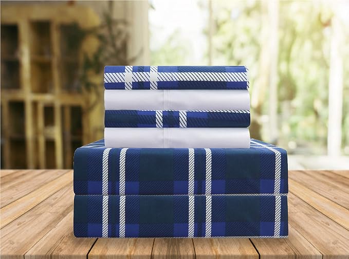 Elegant Comfort Luxury Soft Bed Sheets Plaid Pattern by ELEGANTCOMFORT