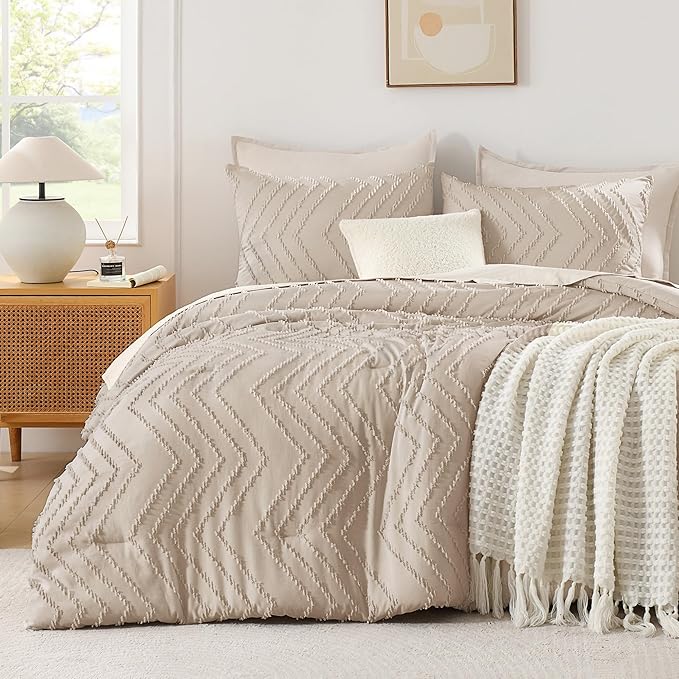 Andency Khaki California King Comforter Set, Boho Cal King Soft Warm Tufted by Andency