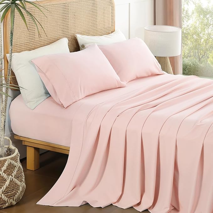 Pink Queen Sheet Set 4 Piece, Soft Breathable Cooling Microfiber Bed Sheets by Dreava