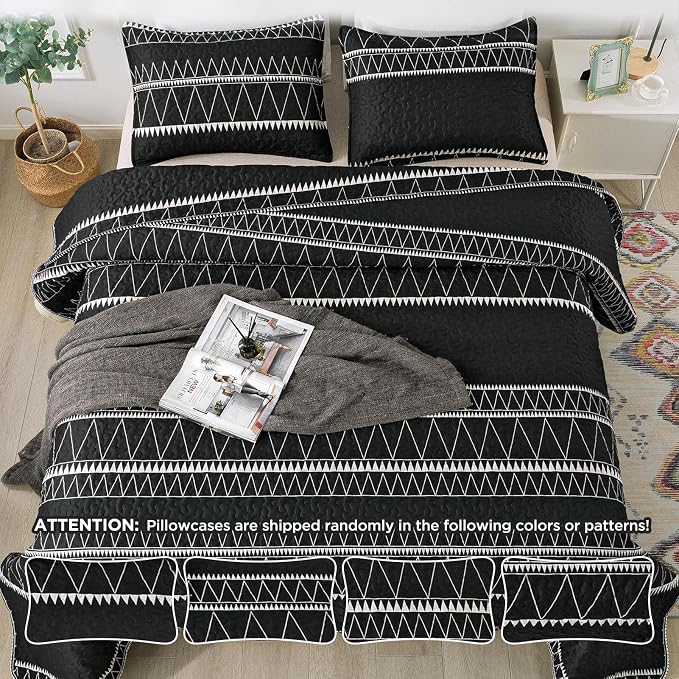 Andency Black Oversized Super King Plus Quilt Set, 3 Pieces Boho Lightweight - Image 5