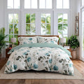 OAITE Duvet Cover King Size, Reversible Green Ink wash Flower White Duvet Cover by OAITE