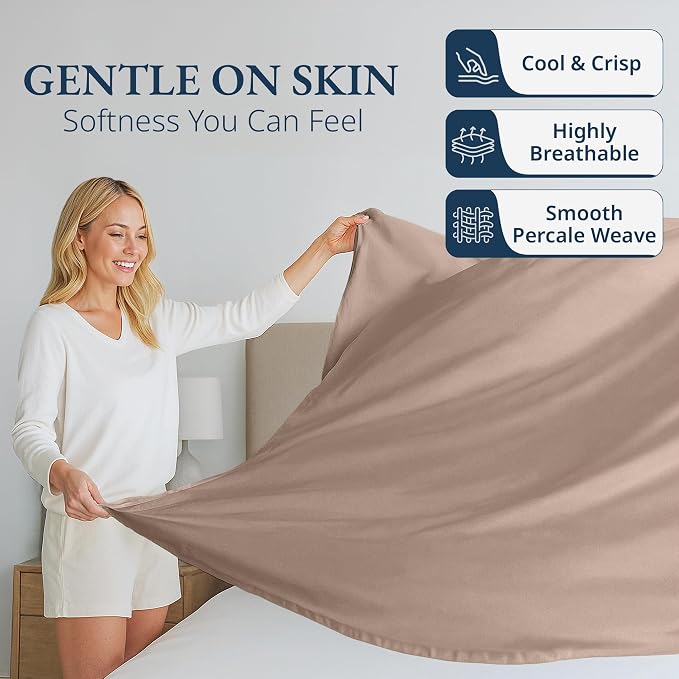 Lane Linen 100% Organic Cotton Queen Size Flat Sheet Only - Image 3