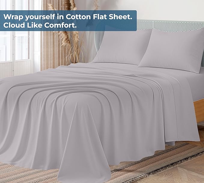 Royale Linens 100% Organic Cotton Queen Flat Sheet Only - Image 2