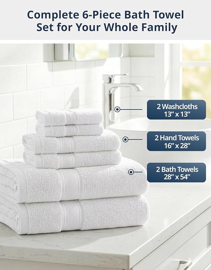 LANE LINEN Bath Towels Set of 6 – 100% Cotton, Zero Twist, 2 Large Bath Towel - Image 4