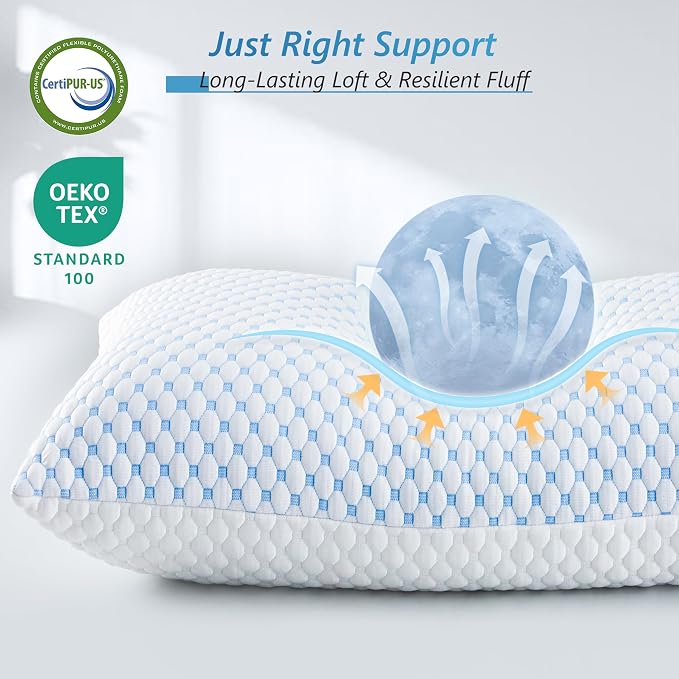 UYWO Cooling Firm Bed Pillows Set of 2, Shredded Memory Foam Pillows - Image 4